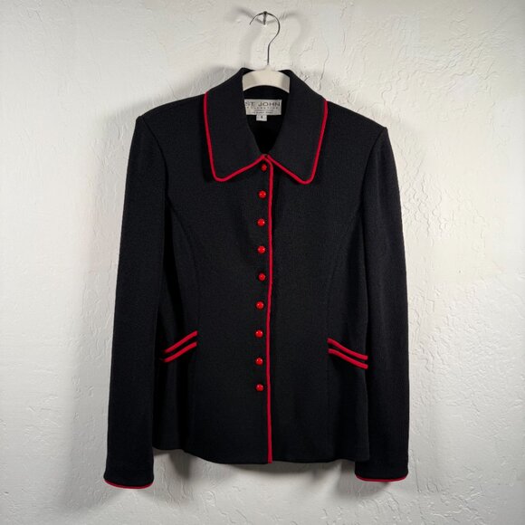 St. John Collection Jackets & Blazers - St. John Black Red Snap Front Classic Knit Long Sleeve Blazer Jacket Size 4